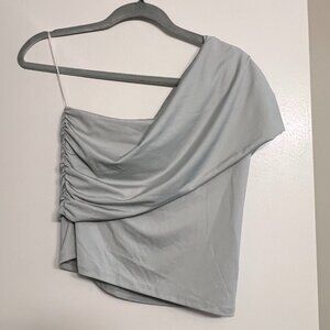 H&M One Shoulder Wrapped Top in Light Blue/Green Color